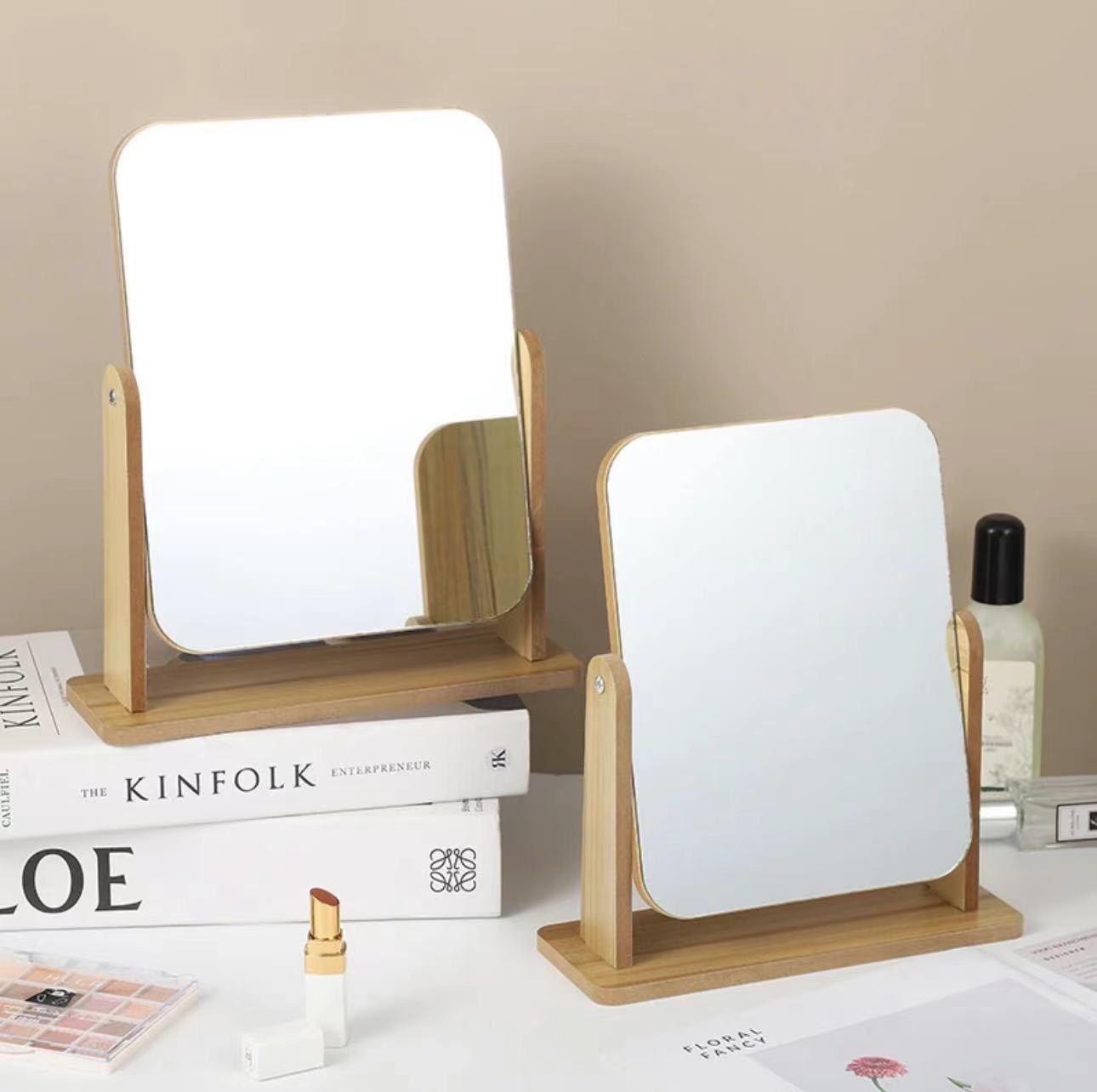 Wooden makeup mirror for grooming